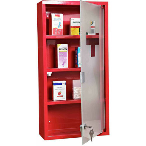 Homcom Stainless Steel Wall Mounted Medicine Cabinet W 3 Shelves Lockable 60h Cm Red