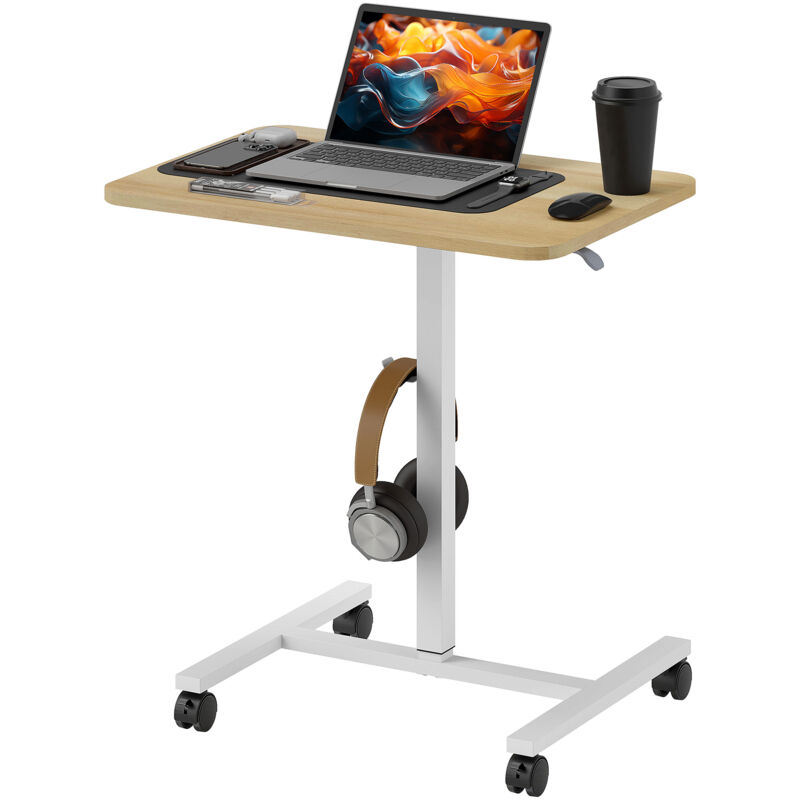 Homcom - Standing Desk Mobile Overbed Table w/ Wheels for Home Office Natural