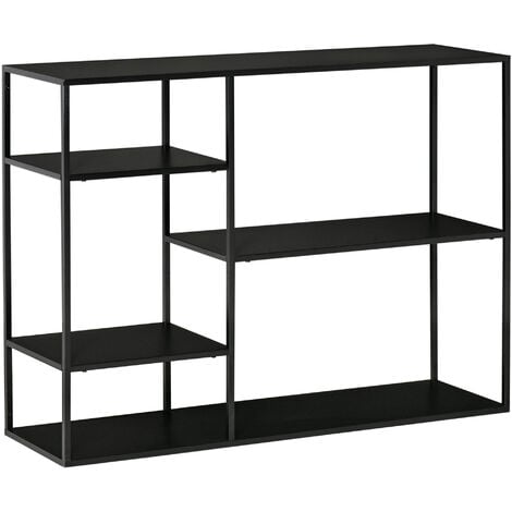 HOMCOM Standregal Bücherregal mit 5 offenen Fächern, Aufbewahrungsregal mit Metallrahmen, Würfelregal für Küche, Wohnzimmer, Schwarz, 120 x 35 x 87,5 cm
