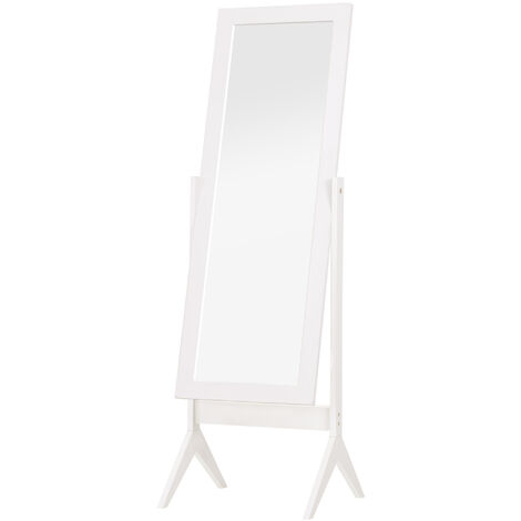 HOMCOM Standspiegel Ganzkörperspiegel Schminkspiegel Erhöhte Füße Pflegeleicht MDF Weiß 47 x 46 x 148 cm