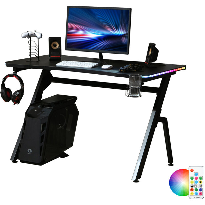 LED Light Racing-Style Gaming Desk Home Play Ergonomic Table Black - Homcom