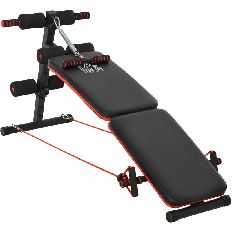 HOMCOM Steel Frame Sit-Up Bench Core Workout w/ 2 Tension Pulls Home Gym