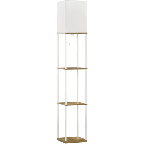 HOMCOM Stehlampe Wohnzimmer mit Regal, Stehleuchte Standleuchte mit E27 Fassung für Wohnzimmer Schlafzimmer, exkl. Glühbirne