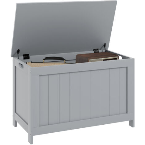 HOMCOM Storage Chest, Modern Storage Trunk with 2 Safety Hinges and Cut-out Handles, Wooden Toy Box for Living Room, Entryway, 76 x 40 x 48 cm Grey