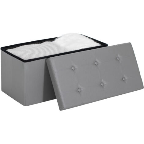 HOMCOM Storage Ottoman Bench, 89L PU Leather Folding Foot Rest, Grey