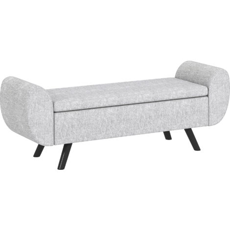 HOMCOM Storage Ottoman with Armrest, Upholstered Linen Storage Bench
