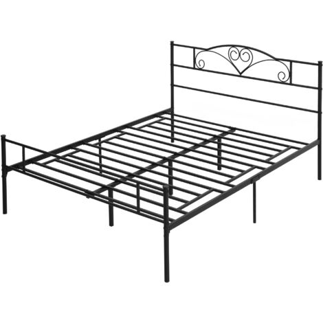 HOMCOM Struttura Letto Matrimoniale in Acciaio con Doghe Integrate, Testiera e Pediera, 160x200cm