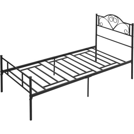HOMCOM Struttura Letto Singolo 90x200cm in Acciaio con Doghe Testiera Pediera