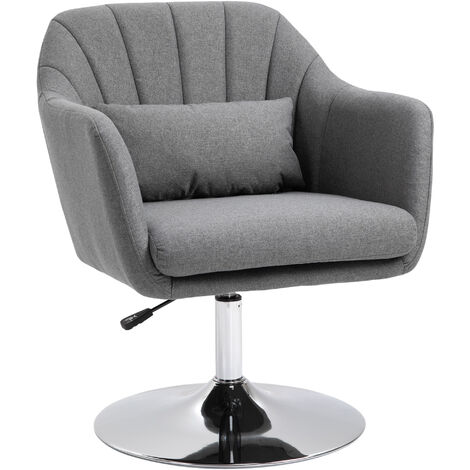 HOMCOM Stylish Retro Linen Swivel Tub Chair Steel Frame Cushion Wide Seat Grey