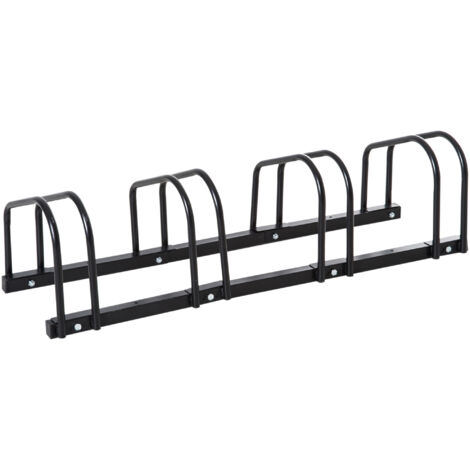 HOMCOM Support mural et au sol 4 vélos, pneu 65 mm, acier noir, 110x33x27 cm, pour VTT, enfants, BMX