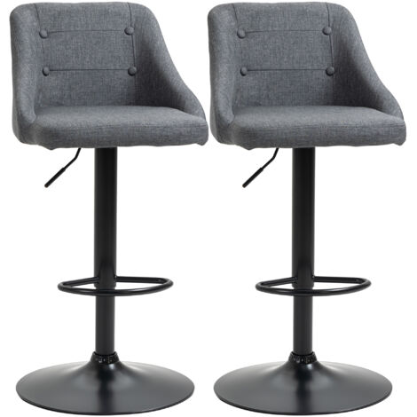 HOMCOM Bar Stool Set of 2 Fabric Adjustable Height Swivel Counter Chairs