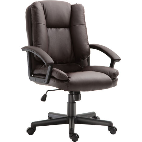 HOMCOM Swivel Executive Office Chair Mid Back Faux Leather Computer Desk Chair for Home with Double-Tier Padding, Arm, Wheels, Brown