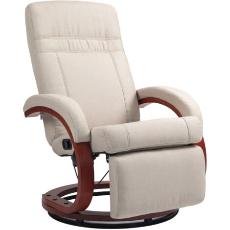 HOMCOM Swivel Recliner Chair with Extended Footrest, Manual Reclining Armchair with Wood Base for Living Room, Bedroom Beige