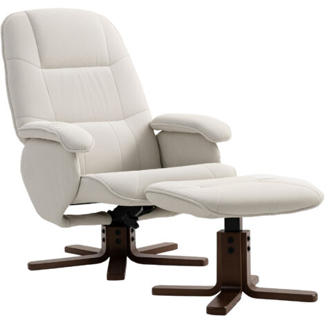 HOMCOM Swivel Recliner Chair with Footstool and Wooden Base, Beige