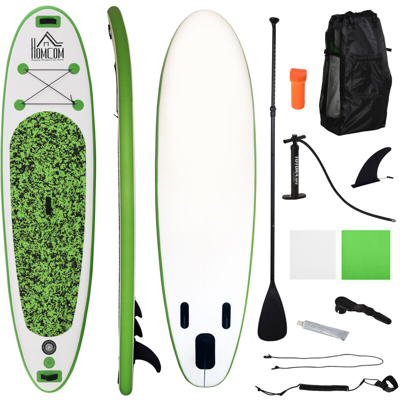 

Homcom - Tabla de Surf Hinchable con Remo Ajustable y Accesorios Carga 100kg 305x76x10 cm - Verde
