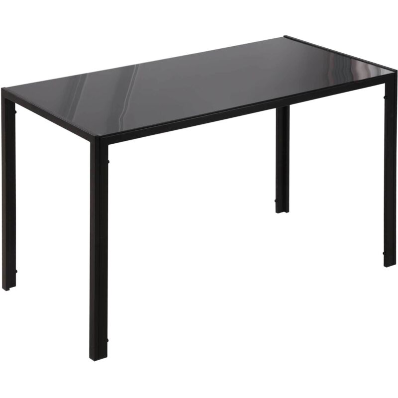 Homcom – Table de salle à manger 4 places – Plateau en verre trempé 6mm – Pieds en métal noir – Dimensions 120x60x75cm – Design moderne