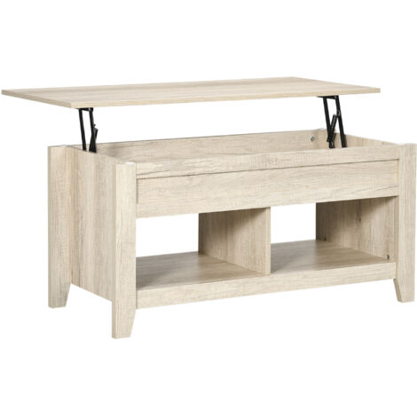 Homcom – Table basse relevable rectangulaire 105x50x49cm – 2 niches et coffre – Panneaux particules classe E1 – Revêtement mélaminé facile à entretenir