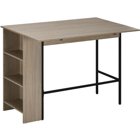 Homcom – Table de bar extensible 120L x 76l x 91.4H cm – 3 étagères intégrées – Châssis métal noir aspect bois gris – Charge max 40 Kg