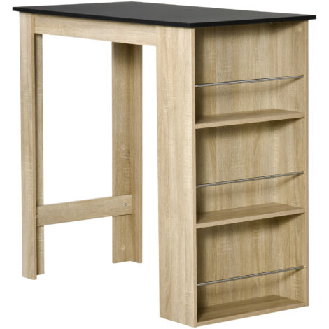 HOMCOM Table de bar haute, comptoir cuisine mange-debout, 112x57x106 cm, 3 étagères, aspect chêne clair noir