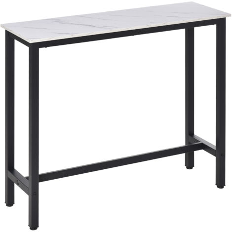 HOMCOM Table de Bar Table Haute de Cuisine Mange-debout - dim. 120L x 40l x 100H cm - châssis piètement Acier, Plateau Aspect marbre Blanc