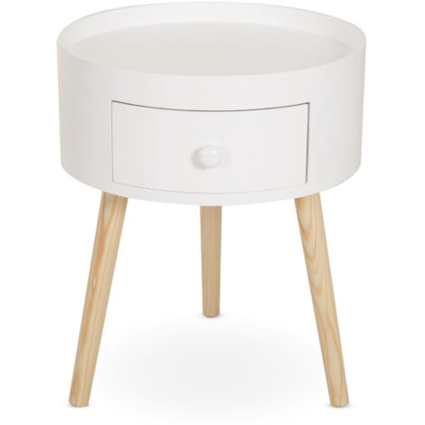 Homcom – Table de chevet ronde scandinave bicolore – MDF et bois massif – 1 tiroir – Dimensions 38x38x45 cm – Pieds effilés inclinés