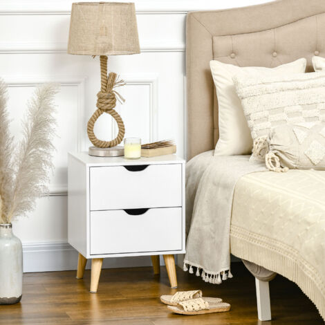 HOMCOM Table de chevet table de nuit avec 2 tiroirs. style scandinave pour chambre à coucher. salon. 40 x 35 x 50.5 cm. blanc
