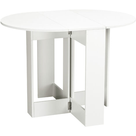 HOMCOM Table pliable de cuisine salle à manger 2 abattants - table ovale extensible - panneaux particules blanc - Blanc