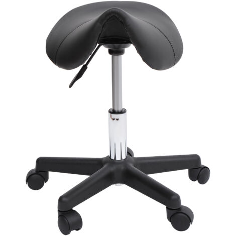 HOMCOM Tabouret à roulettes réglable 43-55 cm, selle ergonomique pour massage, chaise pivotante 360° pour salon, tatouage, clinique, spa, noir