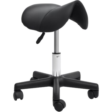 HOMCOM Tabouret à roulettes, tabouret de massage avec hauteur réglable 43-55 cm et selle ergonomique, chaise de travail à roulettes pivotant 360°, pour salon de massage, tatouage, clinique, spa, noir-
