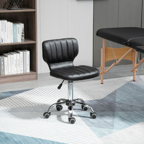 HOMCOM Tabouret à roulettes - tabouret de travail pivotant 360° -  - tabouret ergonomique - hauteur assise réglable 47-62 cm - revêtement synthétique matelassé noir métal chromé