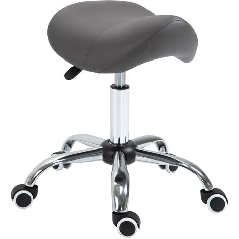 HOMCOM Tabouret de massage tabouret selle ergonomique pivotant 360° hauteur réglable revêtement synthétique gris chromé - Gris