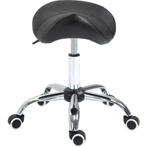 HOMCOM Tabouret de massage tabouret selle ergonomique pivotant 360° hauteur réglable revêtement synthétique noir chromé - Noir