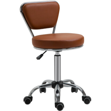 HOMCOM Tabouret de massage Vintage pivotant 360° - hauteur assise réglable 49-64 cm - revêtement synthétique marron métal chromé - tabouret de travail ergonomique pour salon, bureau ou spa