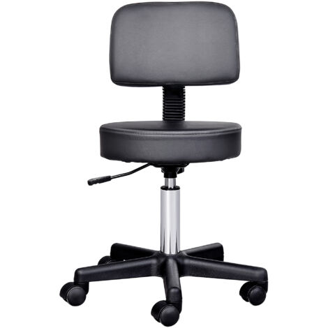 HOMCOM Tabouret massage a roulettes reglable en hauteur pivotant avec dossier ergonomique noir