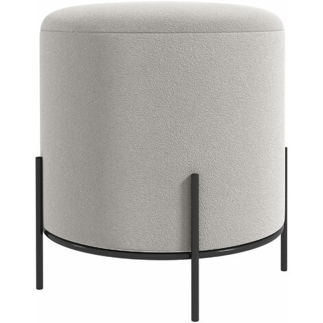Homcom – Tabouret rond velours gris clair – Châssis acier noir – Ø 35 cm – Hauteur 38 cm – Charge max. 120 kg – Assise rembourrée confortable