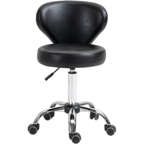 HOMCOM Tabouret roulette massage travail pivotant 360° assise réglable 49-64H cm dossier ergonomique métal chromé revêtement synthétique noir