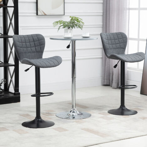 HOMCOM Tabourets de Bar Dossier Incurvé Capitonné Lot de 2 Réglable 61-81 cm Pivotant 360° Velours Gris