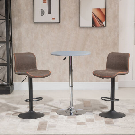HOMCOM Tabourets de Bar Style Vintage Lot de 2 Réglable Pivotant 360° Repose-Pied PU Marron Orange