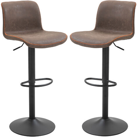 Homcom – Lot de 2 tabourets de bar vintage réglables pivotants – Repose-pieds PU marron – Hauteur d'assise 60-81 cm – Design ergonomique