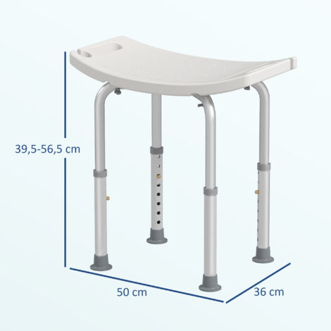 HOMCOM Taburete de Ducha Silla Ducha Personas Mayores con Altura Regulable Taburete Baño de Aluminio Antideslizante Carga 135 kg para Ancianos y Discapacitados Blanco