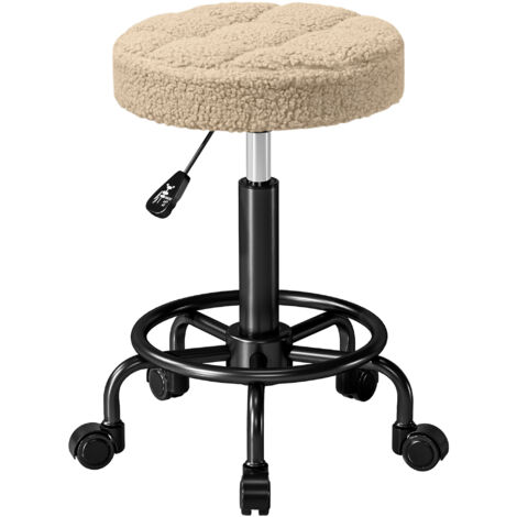 HOMCOM taburete giratorio redondo taburete con ruedas altura regulable 50-66 cm asiento tapizado en tejido de borreguito para salones talleres marrón