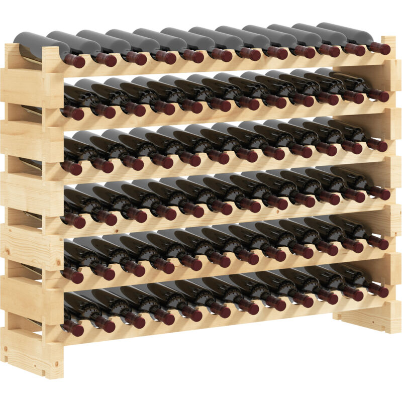 Homcom - tagère à bouteilles casier à vin range bouteilles horizontal 6 niveaux 72 bouteilles max. dim. 114L x 28l x 80H cm bois de pin massif