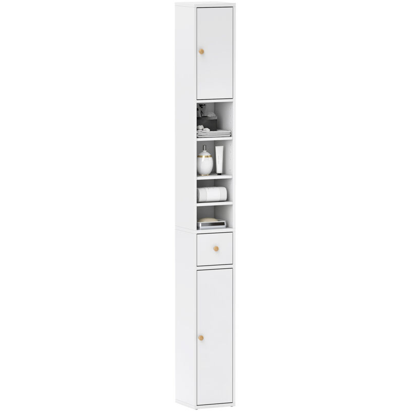 Homcom Tall Bathroom Cabinet with Drawer and Adjustable Shelves, White