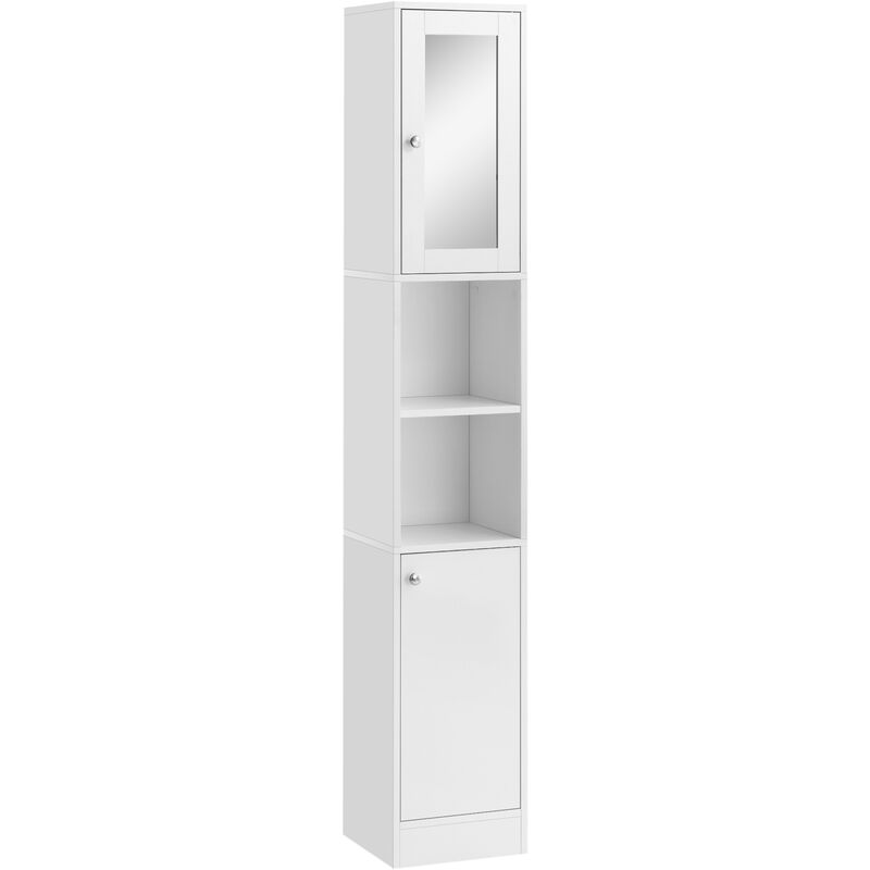 Bathroom Floor Storage Cabinet with Mirror and Shelves Tallboy Unit - White - Kleankin