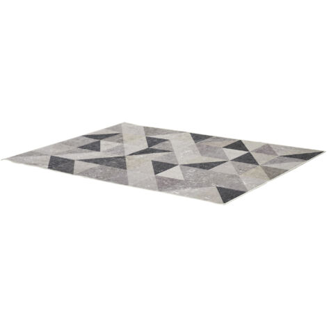 HOMCOM Tappeto Moderno Pelo Corto con Triangoli in Poliestere per Interni, 200x140cm, Grigio Nero e Bianco