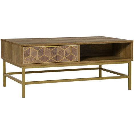 HOMCOM Tavolino da Salotto Rettangolare con Cassetto e 2 Ripiani Aperti, 100x59x42.8cm