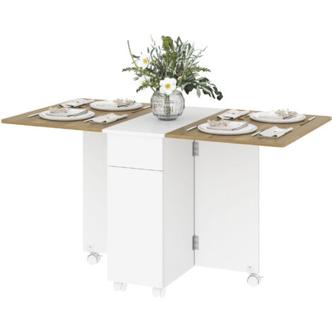 HOMCOM Tavolo Allungabile con 2 Cassetti e Armadietto Bianco e color Legno