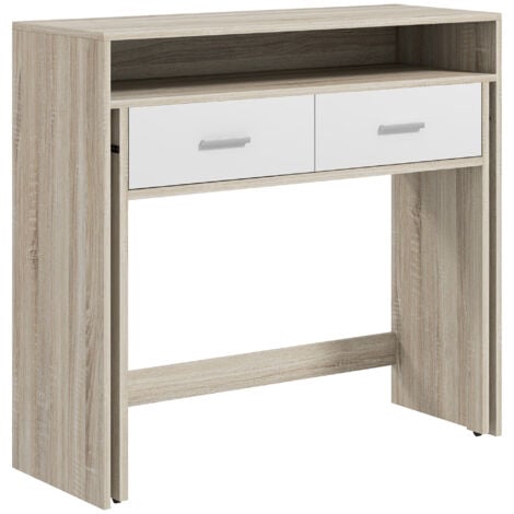 HOMCOM Tavolo Consolle da Ingresso con Piano Estraibile e 2 Cassetti Rovere