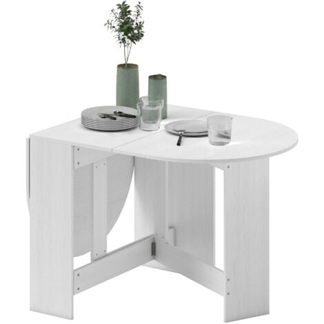 HOMCOM Tavolo Consolle Pieghevole con 2 Ribalte Ovale in Legno Bianco