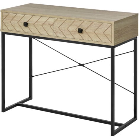 HOMCOM Tavolo Consolle Vintage in Legno e Metallo Nero con 2 Cassetti 90x35x76cm